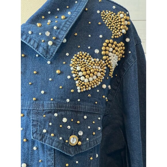 Quacker Factory Denim Trucker Jacket Plus size 1X Jean coat NWT Full Zip Studded - Picture 6 of 11